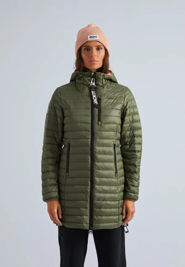 SATEL1TE Longline Down Coat - Olive