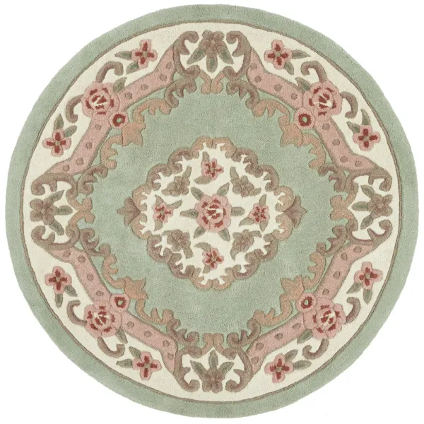 Shensi Aubusson Rug in Green - Circle - 120cm Diameter