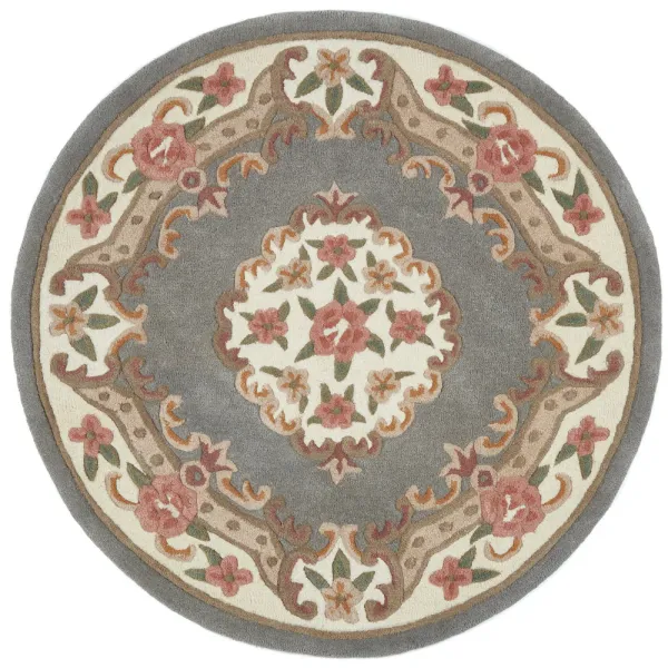 Shensi Aubusson Rug in Grey - Circle - 120cm Diameter