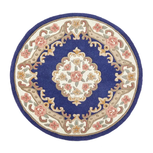 Shensi Aubusson Rug in Navy Blue - Circle - 120cm Diameter
