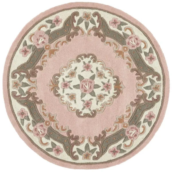 Shensi Aubusson Rug in Pink - Circle - 120cm Diameter
