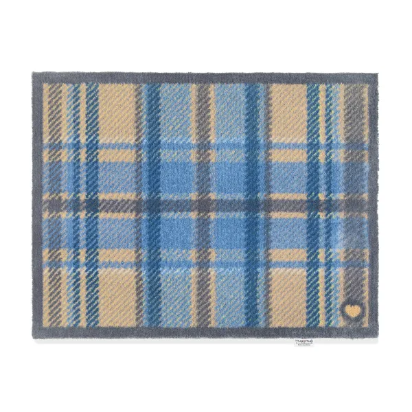 Tartan Blue Washable Doormat - 65x85cm