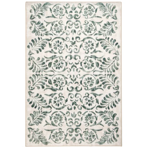 Vintage Scroll Green Eco-Washable Rug - 160x230cm