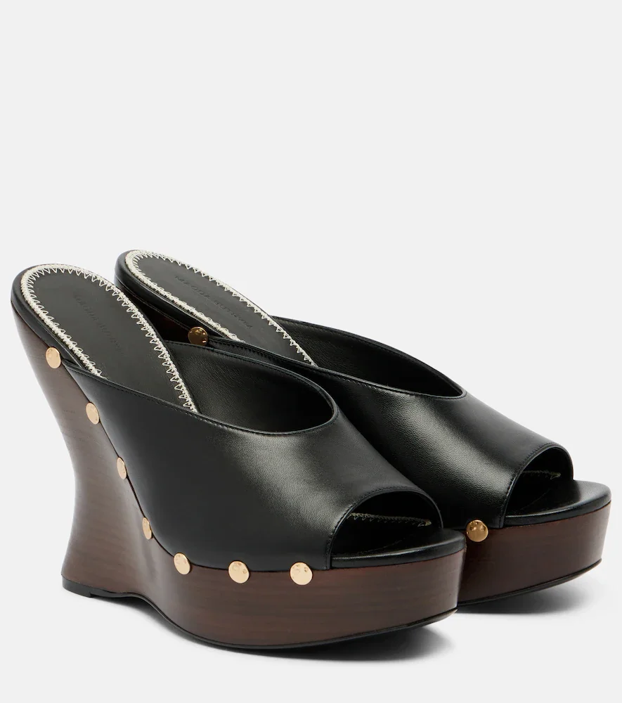 115 studded leather wedge mules