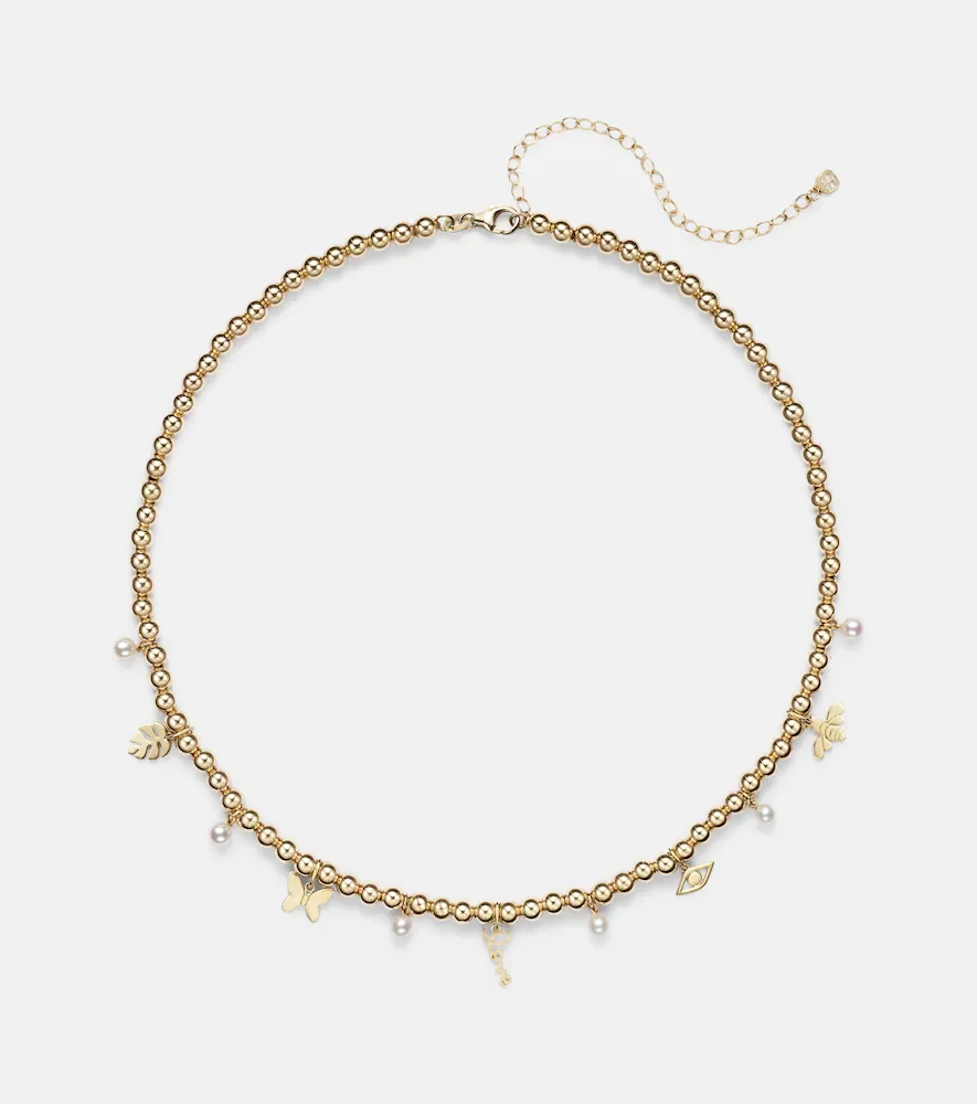 14kt gold beaded pendant necklace with pearls