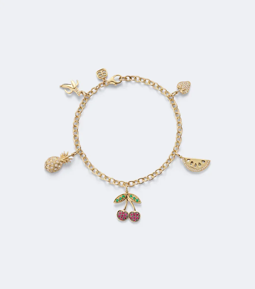 14kt gold charm bracelet with gemstones