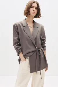 100% Linen Tie-Fastening Blazer - Taupe