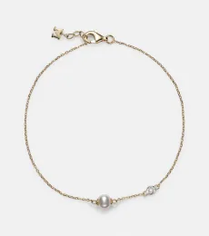 14kt gold chain bracelet with diamonds and pearls 14kt gold chain bracelet with diamonds and pearls