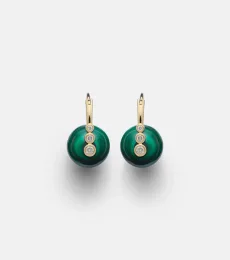 14kt gold earrings with diamonds and malachites 14kt gold earrings with diamonds and malachites