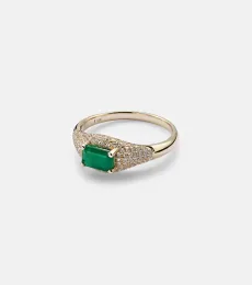 14kt gold ring with emerald and diamonds 14kt gold ring with emerald and diamonds