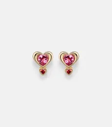 14kt gold single earring with tourmaline and garnet