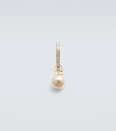 14kt gold single hoop earring with diamonds and freshwater pearl 14kt gold single hoop earring with diamonds and freshwater pearl
