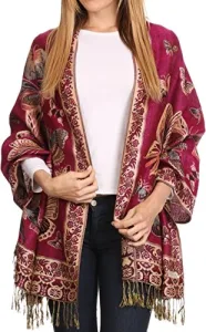 161 Liua Long Wide Woven Patterned Design Multi Colored Pashmina Shawl/Scarf - Fuchsia - OS 161 Liua Long Wide Woven Patterned Design Multi Colored Pashmina Shawl/Scarf - Fuchsia - OS