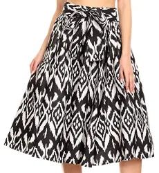 19421 - AMA Women's Vintage Circle African Ankara Print Midi Skirt with Pockets - 111-Black/white - OS