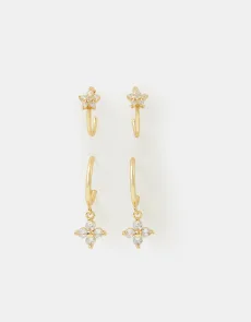 2-Pack 14ct Gold-plated Flower Hoop Earrings 2-Pack 14ct Gold-plated Flower Hoop Earrings