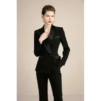 2 Piece Black Elegant Tuxedo Shawl Lapel Slim Fit Women Suit - US 12 Black 2 Piece Black Elegant Tuxedo Shawl Lapel Slim Fit Women Suit - US 12 Black