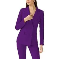 2 Piece Business Casual Double Breasted Peak Lapel Slim Fit Women Suit (BlazerPants) - US 12 Dark Purple 2 Piece Business Casual Double Breasted Peak Lapel Slim Fit Women Suit (BlazerPants) - US 12 Dark Purple