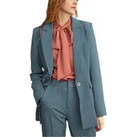 2 Pieces Striped Peak Lapel Business Casual Women Suit - US 12 Light Navy 2 Pieces Striped Peak Lapel Business Casual Women Suit - US 12 Light Navy