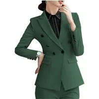 2 Pieces Women Suit Peak Lapel Double Buttons - US 12 Hunt Green 2 Pieces Women Suit Peak Lapel Double Buttons - US 12 Hunt Green