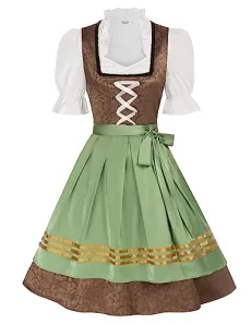2023 German Dirndl Dress 3 Pieces Traditional Bavarian Oktoberfest Costumes for Women Green Brown L 2023 German Dirndl Dress 3 Pieces Traditional Bavarian Oktoberfest Costumes for Women Green Brown L