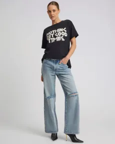 25th Anniversary Jackson Mid Waist Wide Leg Studded Denim Jeans Denim Jeans - Jacksons Salty Dog Size 29 One Teaspoon 25th Anniversary Jackson Mid Waist Wide Leg Studded Denim Jeans Denim Jeans - Jacksons Salty Dog Size 29 One Teaspoon