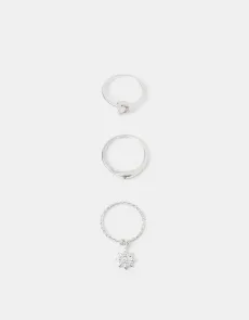 3-Pack Celestial Charm Rings Silver, Size S 3-Pack Celestial Charm Rings Silver, Size S