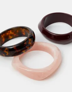 3-Pack Chunky Resin Bangles Red, Size S M 3-Pack Chunky Resin Bangles Red, Size S M