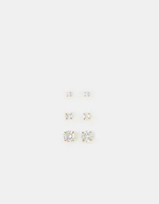3-Pack Stainless Steel Cubic Zirconia Stud Earrings 3-Pack Stainless Steel Cubic Zirconia Stud Earrings
