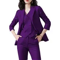 3 Piece Business Casual Slim Fit Peak Lapel Women Suit (BlazerVestPants) - US 12 Dark Purple 3 Piece Business Casual Slim Fit Peak Lapel Women Suit (BlazerVestPants) - US 12 Dark Purple