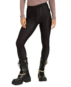3350-BLK-SM: Mid Rise Denim Look Leggings, Black (Summer Leggings), M-L
