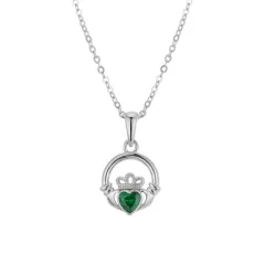 Silver Claddagh Emerald Necklace - Silver Silver Claddagh Emerald Necklace - Silver