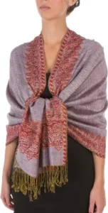 70" x 28" Border Pattern Double Layer Woven Pashmina Feel Shawl/Wrap/Stole - Rose Quartz 70" x 28" Border Pattern Double Layer Woven Pashmina Feel Shawl/Wrap/Stole - Rose Quartz