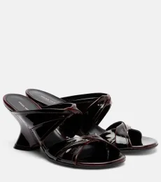 75 patent leather wedge mules