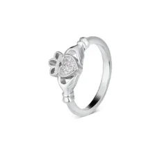Silver Pave Cubic Zirconia Heart Claddagh Ring - 56