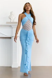 A Midnight Spell Lace Halter Maxi Dress Blue A Midnight Spell Lace Halter Maxi Dress Blue