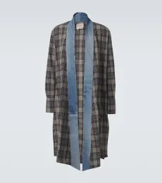 Abrigo de algodón a cuadros con denim Abrigo de algodón a cuadros con denim