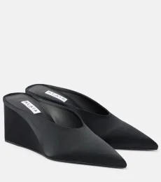 AlaÃa Cube 75 satin wedge mules