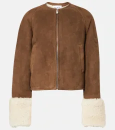 AlaÃa Shearling-trimmed suede jacket