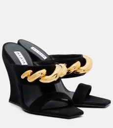 AlaÃa Wave Jewel 110 suede wedge mules