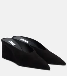 Alaïa Cube 75 suede wedge mules
