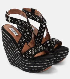 Alaïa Embellished suede wedge sandals