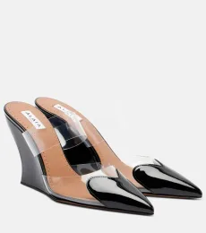 Alaïa Le Cœur 90 PU and leather wedge mules