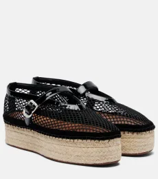 Alaïa Leather-trimmed fishnet espadrilles Alaïa Leather-trimmed fishnet espadrilles