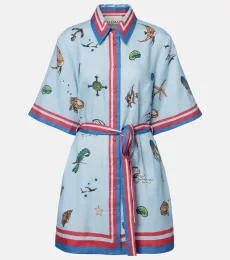 Alémais Printed belted linen shirt dress Alémais Printed belted linen shirt dress