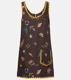 Alémais Printed scalloped linen minidress Alémais Printed scalloped linen minidress