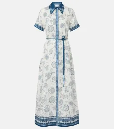 Alémais Robe chemise Lucky en lin imprimé à ceinture Alémais Robe chemise Lucky en lin imprimé à ceinture