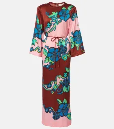 Alémais Vestido largo de satén de seda estampado Alémais Vestido largo de satén de seda estampado