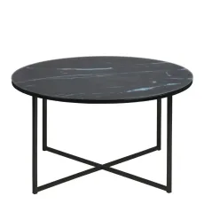 Alisma Round Coffee Table With Black Marble Top Black Legs