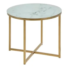 Alisma Round Side Table With White Marble Effect Top