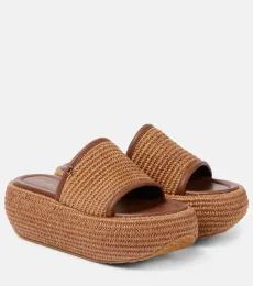 Amami leather and raffia platform mules Amami leather and raffia platform mules